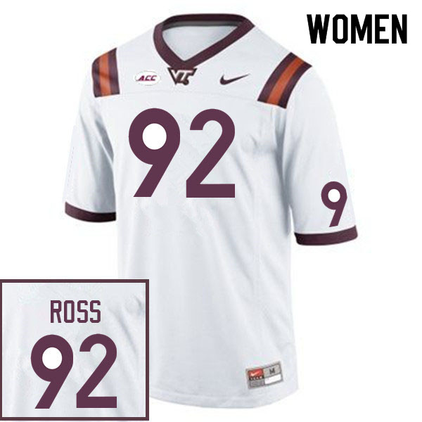 Women #92 William Ross Virginia Tech Hokies College Football Jerseys Sale-White - Click Image to Close